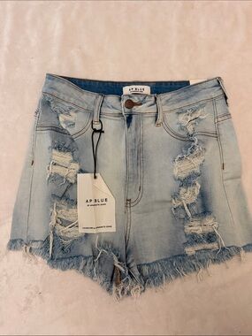 Aphrodite Light Blue Distressed Denim Jean Shorts